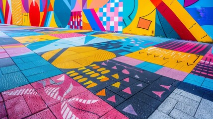 Fototapeta premium Colorful Urban Street Art And Pavement Patterns