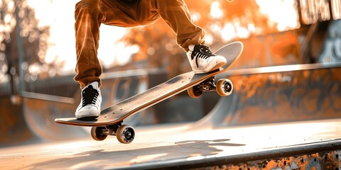 Skateboarder performing a trick at a skate park. Concept Skateboarding tricks, Skate park, Extreme sports, Outdoor activities, Recreation