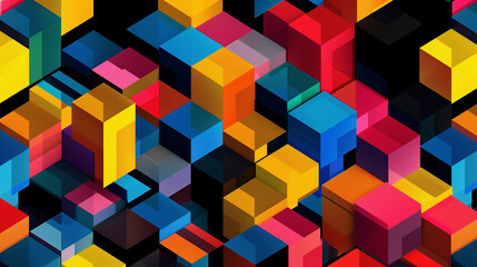 Vibrant and complex isometric view of multicolored cubes in a digital art piece, creating a geometrically stunning background texture