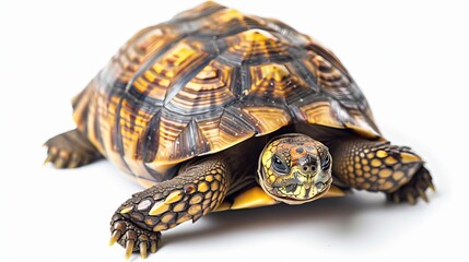 Obraz premium Tortoise turtle looking into the camera, white background, 16:9