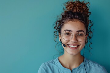 Experience the essence of professionalism and approachability with this hyper-realistic portrait of a smiling female call centre representative