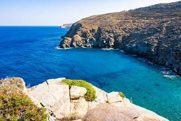 View of sea bay and rocky coast near Kastro village, Sifnos island, Greece