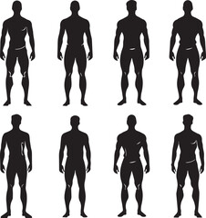 Silhouette male body with different body action