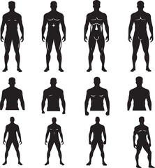 Silhouette male body with different body action