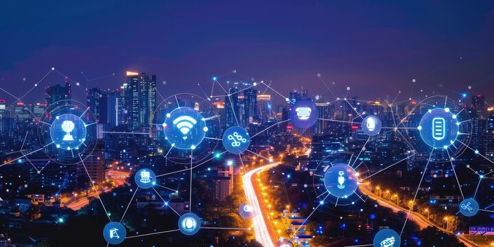 Signifies networked devices, IoT applications, and smart connectivity