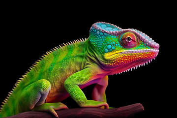 Fototapeta premium Lizard chameleon on black background