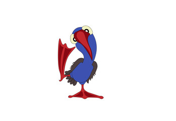 Vector illustration of a cartoon pelican with paw raised