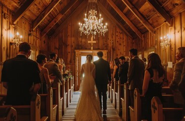Bride and Groom Walking Down the Aisle of a Church