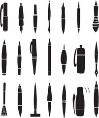 Pen Icon set black silhouette vector