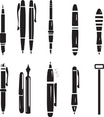 Pen Icon set black silhouette vector