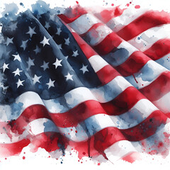 American flag watercolor paint on white background