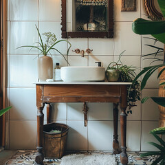 Interior scene of a bathroom with close up to the washbasin.