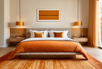 Interior Ideas - A bedroom in orange amber tones 