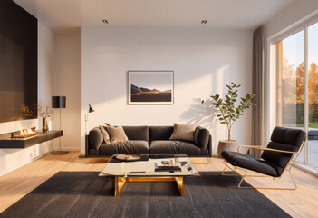 Fototapeta premium Interior Ideas - A living room in dark tones