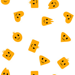 Seamless happy emoji pattern in cartoon style on colorful background.