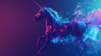 Majestic and powerful unicorn with flowing mane and tail. Glowing in the dark with vibrant colors....