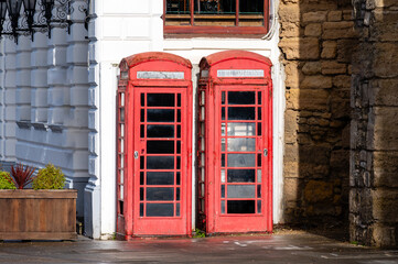 Traditional red telephone box in Southampton, UK