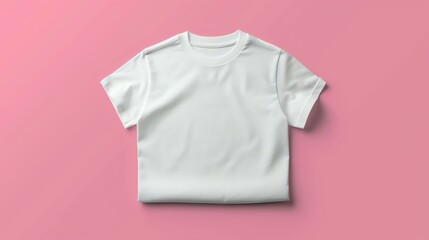 White T-shirt folded on a pink background. The shirt is made of soft, lightweight cotton and has a classic fit.