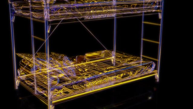 Rendering 3D animation, VISUAL EFFECTS Iron bunk beds Model on a black background
