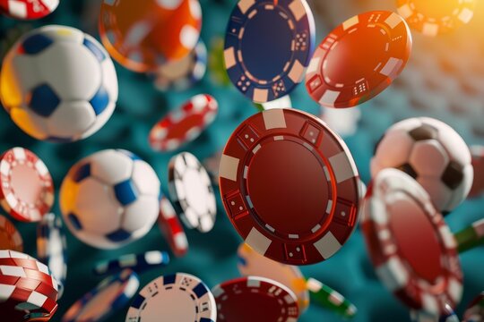 Betting gambling sports scene Design a captivating graphic featuring casino chips surrounded by soccer