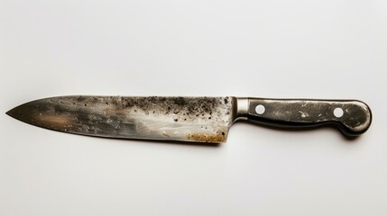 Kitchen knife made of steel placed against a white backdrop