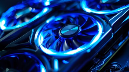 a close-up shot of a super blue light graphics card