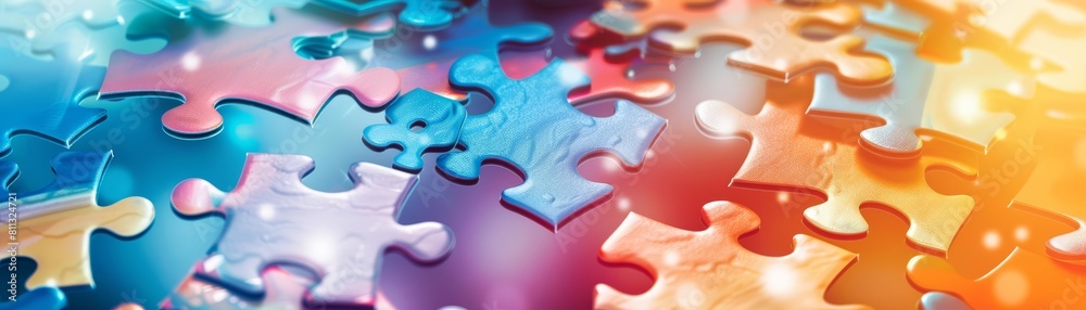 Wall mural design a banner with a header showcasing connecting jigsaw puzzle pieces and ample copy space