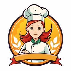 Female chef logo, cartoon chef logo vector