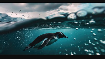 Penguin swimming in the ocean