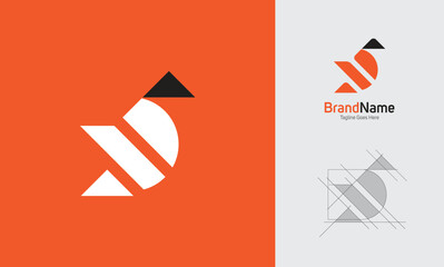 Two letter alphabet logo using geometric letter D, F and Bird icon