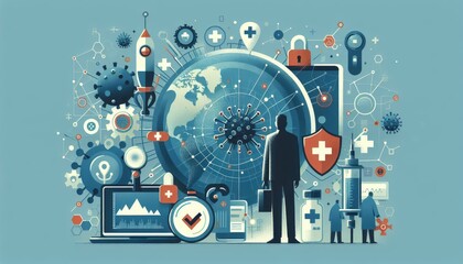 Obraz premium Global Pandemic Response Artwork Illustrating Healthcare and Technology