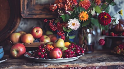 a plate of fruit in the kitchen. Selective focus