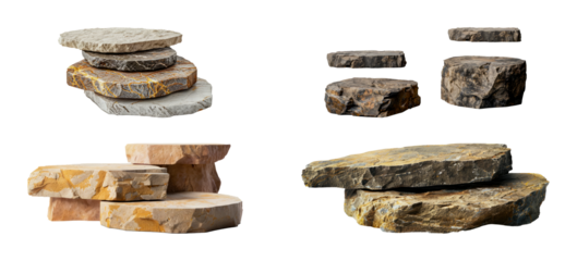 Set of Assorted stone slabs isolated transparent PNG background