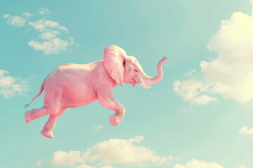 Flying Pink Elephant in Pastel Sky