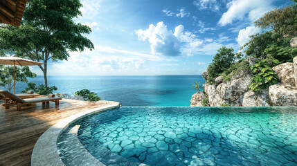 Fototapeta premium Luxury holiday resort with private swimming pool and sea view on a sunny summer day
