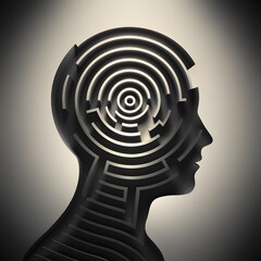 The silhouette of a human head, created with patterns that resemble a maze.