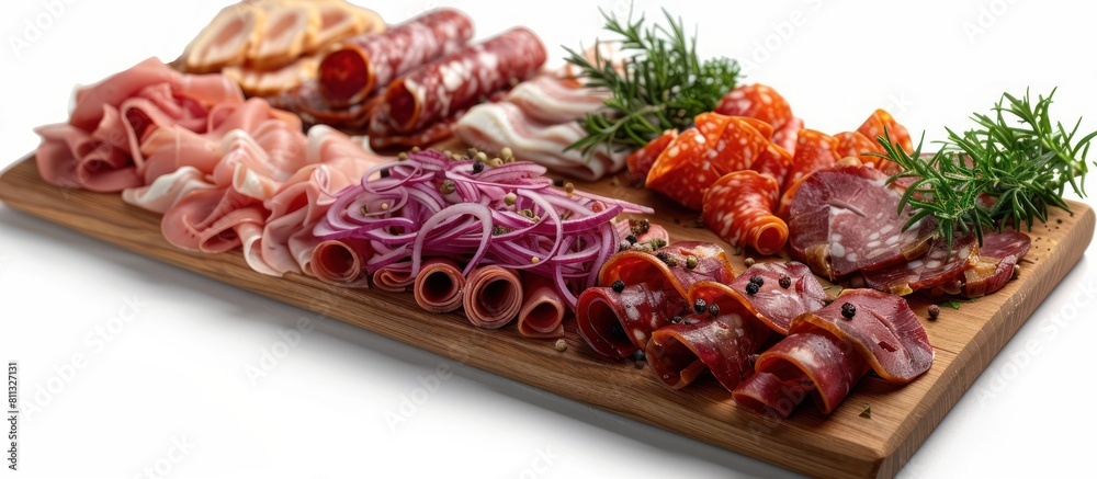 Wall mural various of meat on the chopping board white background - Wall murals