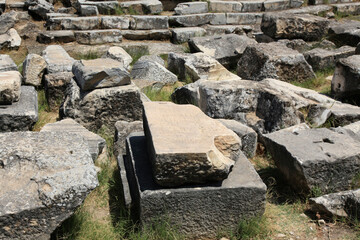Hierapolis ancient city ruins, Pamukkale, Denizli, Turkey.