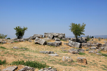 Ruins of antique city Hierapolis, in Pamukkale, Denizli City, Turkey.