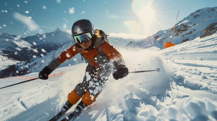 Woman Skiing in Vivid Winter Scene