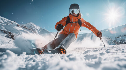 Skier Carving Snow with Dynamic Pose