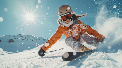 Skier Carving Snow with Dynamic Pose