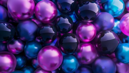 A background of balloons in various shades of purple, blue and black floating in the air Generative AI