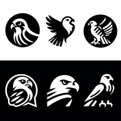 black and white birds icons set