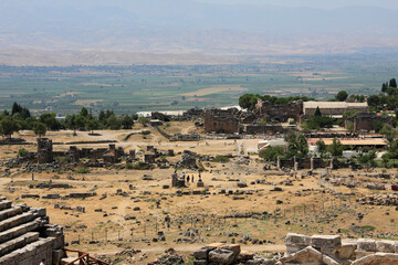 Ruins of antique city Hierapolis, in Pamukkale, Denizli City, Turkey.