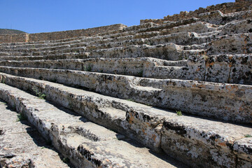 Ancient ruins of the Roman amphitheater in Hierapolis, Pamukkale, Denizli City, Turkey.