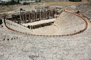 Roman amphitheatre in the ruins of Hierapolis, in Pamukkale, Denizli City, Turkey.