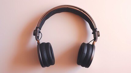 Black and brown headphones on a beige background.