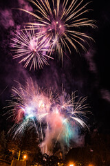 New Year's Eve Fireworks at Casino Baden in Lower Austria, Vibrant Celebration Lighting Up the Night Sky