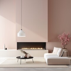 Modern Minimalist Interior with Fireplace Mockup